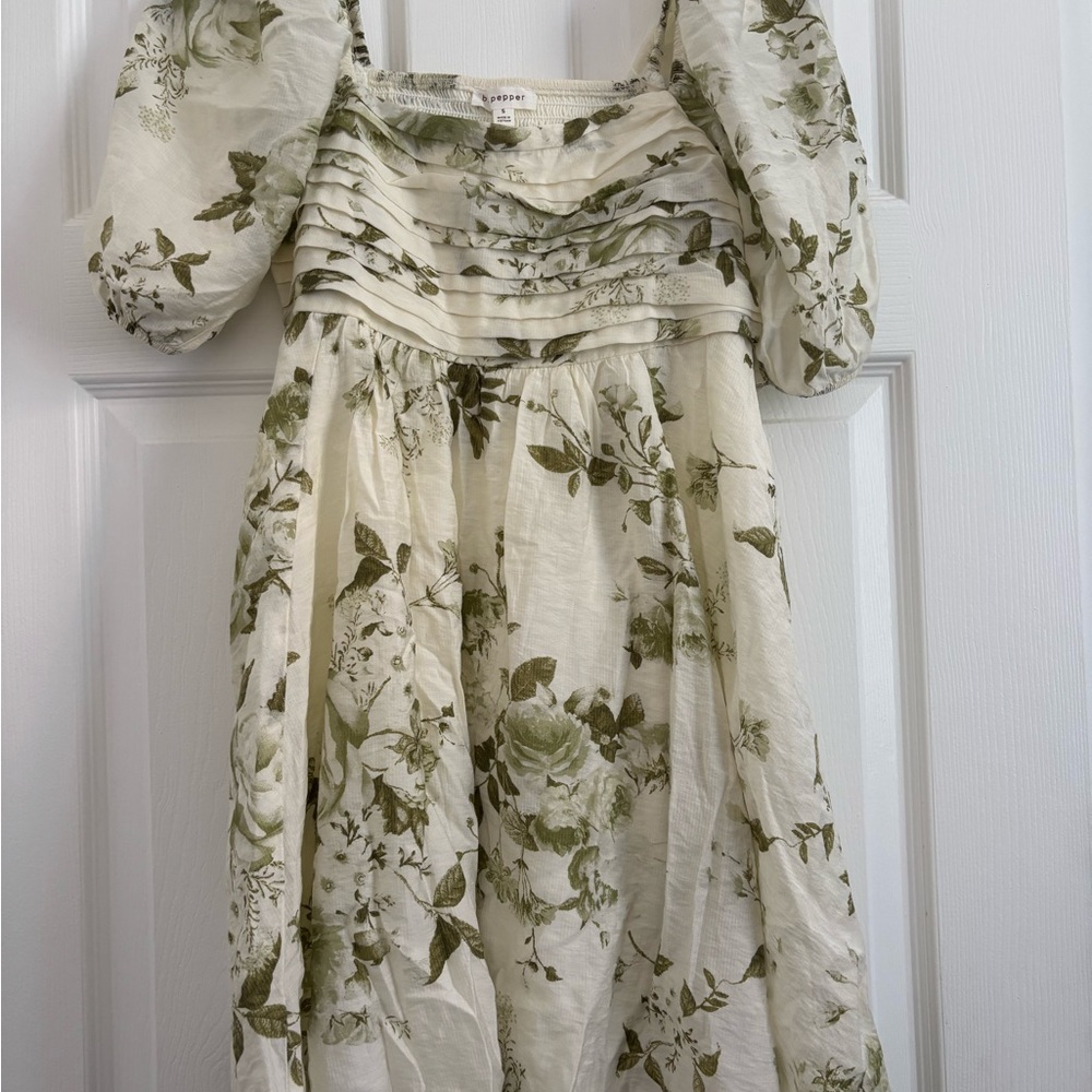 Blu Pepper Floral Mini Dress - Cream and Green